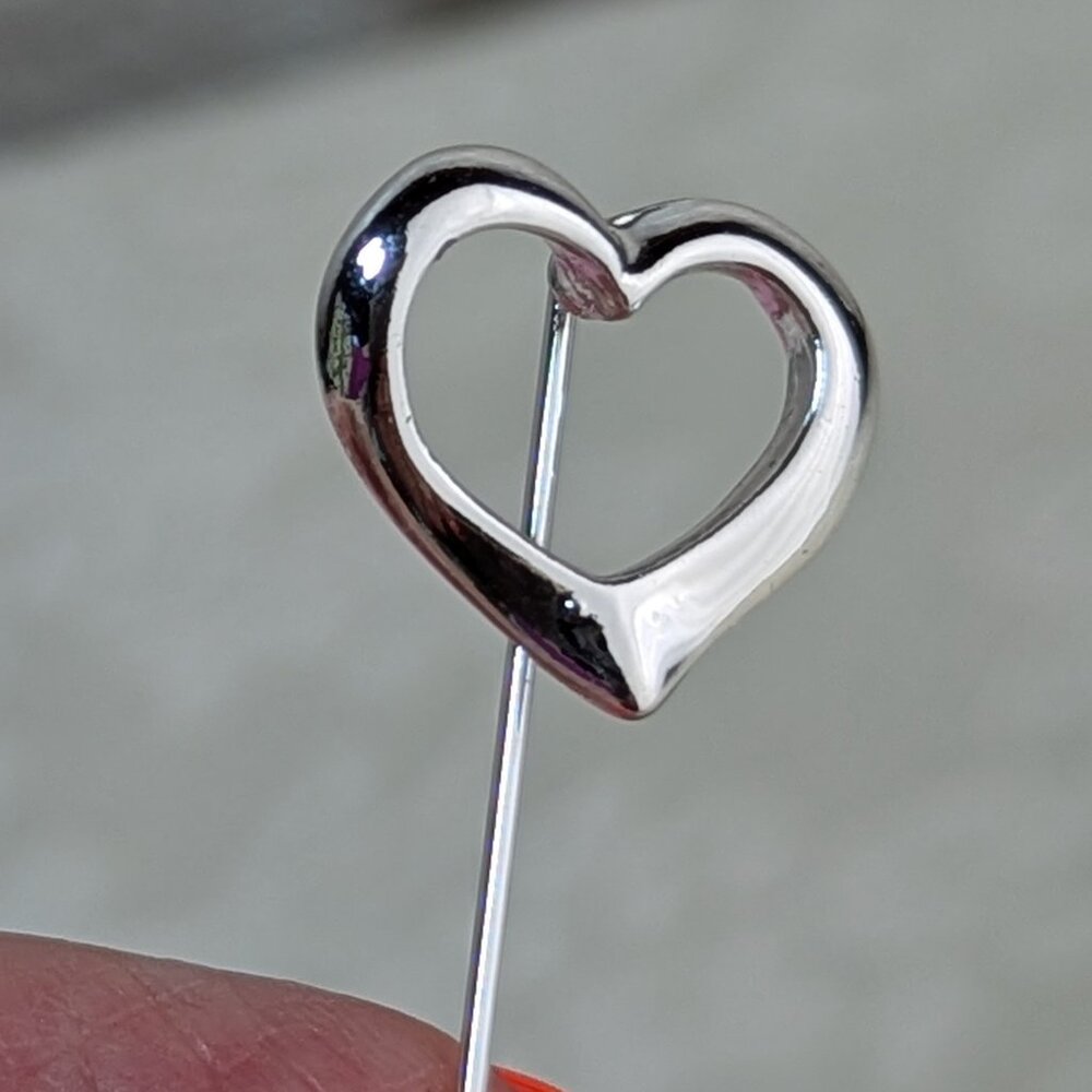 Vintage Open Heart Stick Pin Stickpin Silver Metal - Picture 6 of 10